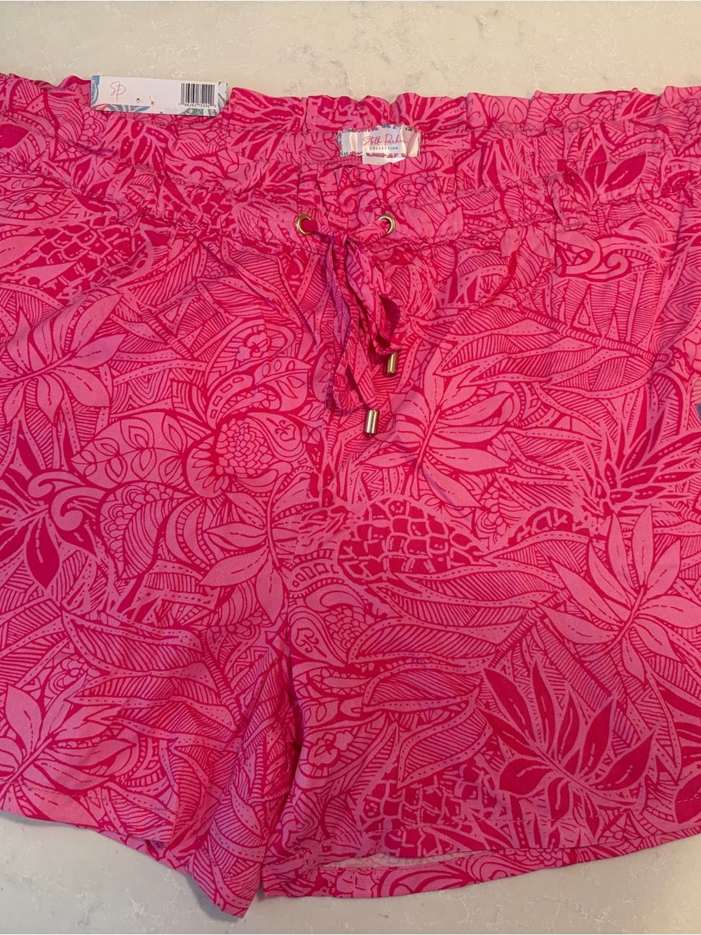 Stella Parker Bright Pink Tropical Print lightweight Drawstring Shorts xl NWT!